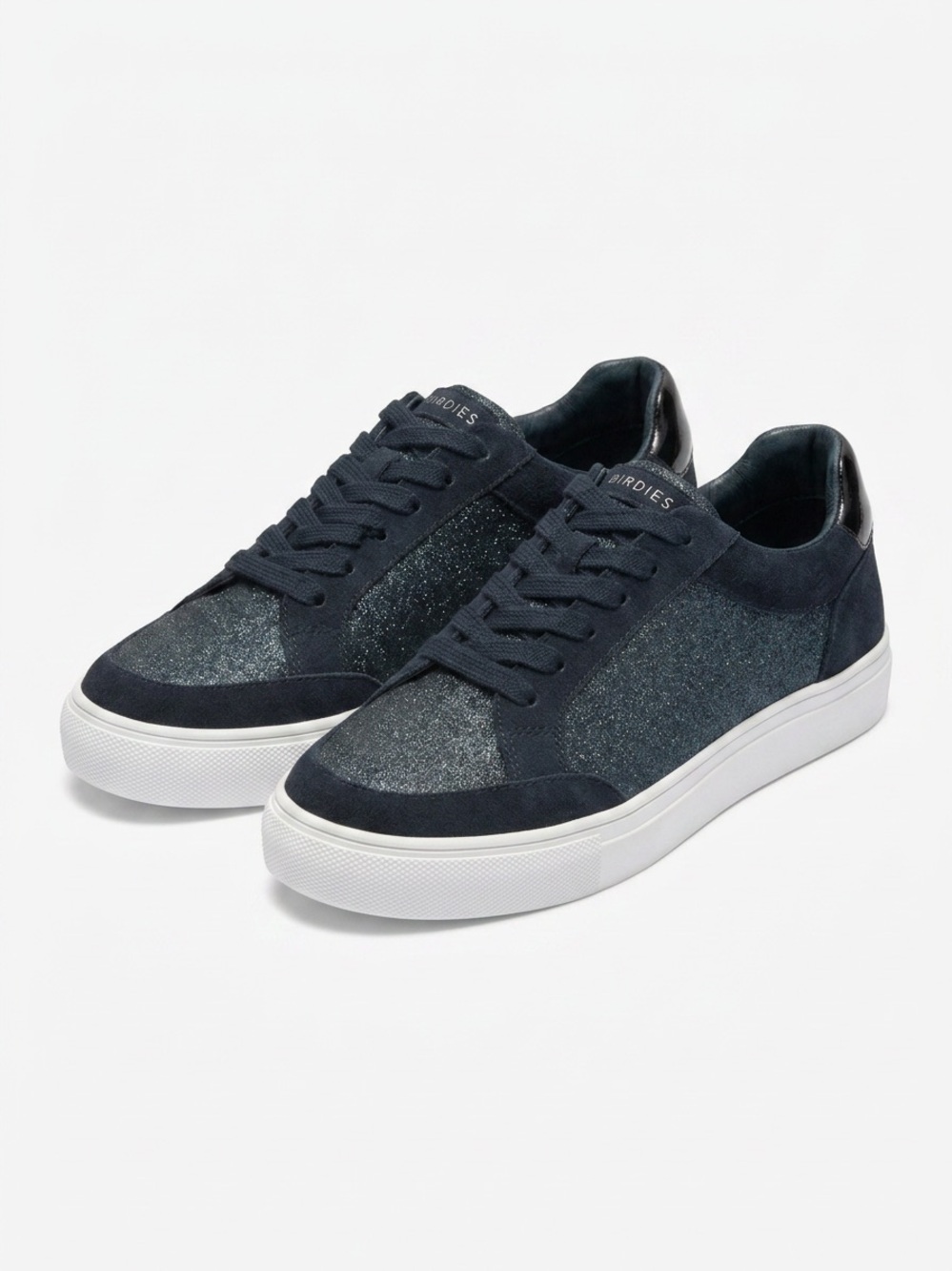 Birdies 8 Navy Glitter Low Top Platform Sneaker Suede Comfy Memory Foam Casual